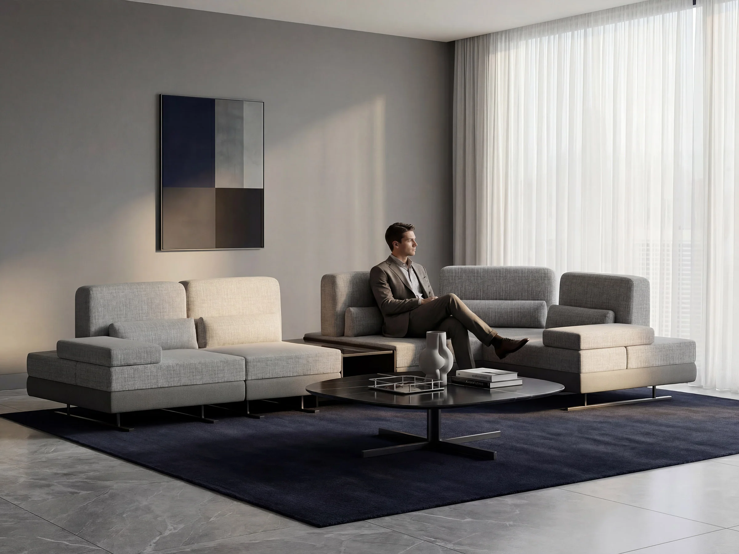 Mony Smart-Motion Corner Sectional: L-Shaped Sofa with Integrated Table